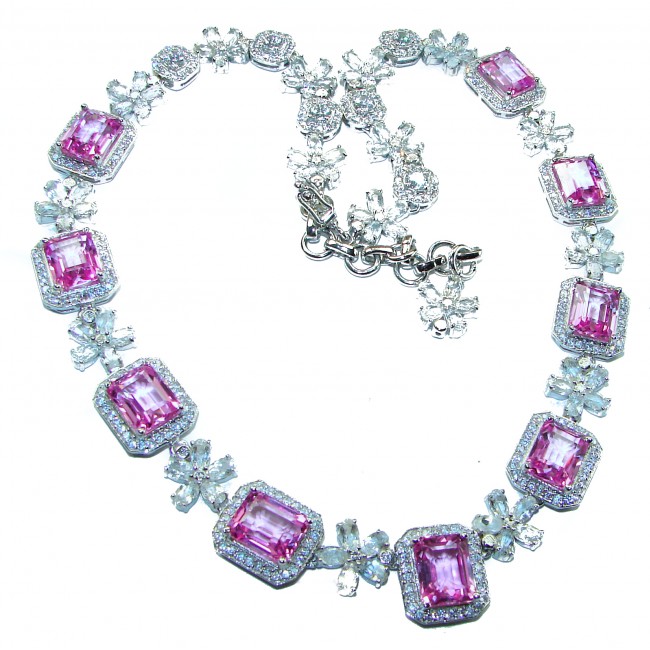 Genevieve 145.5 carat Pink Sapphire .925 Sterling Silver handcrafted Statement necklace