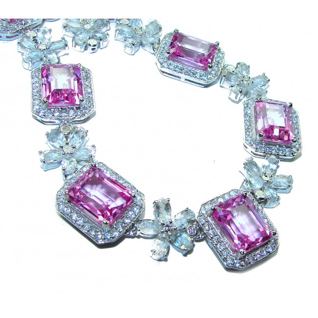 Genevieve 145.5 carat Pink Sapphire .925 Sterling Silver handcrafted Statement necklace