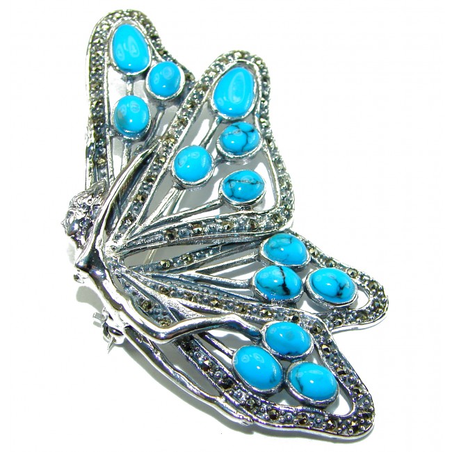 Spectacular Sassy Elf fairy Turquoise .925 Sterling Silver handmade Large Brooch