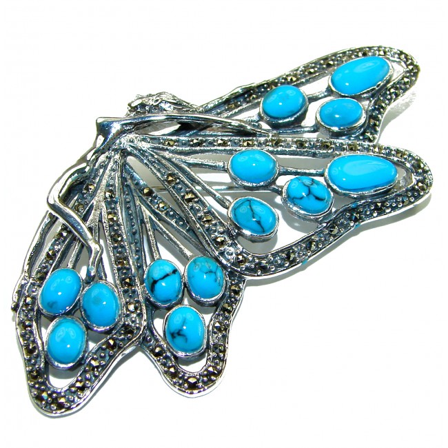 Spectacular Sassy Elf fairy Turquoise .925 Sterling Silver handmade Large Brooch