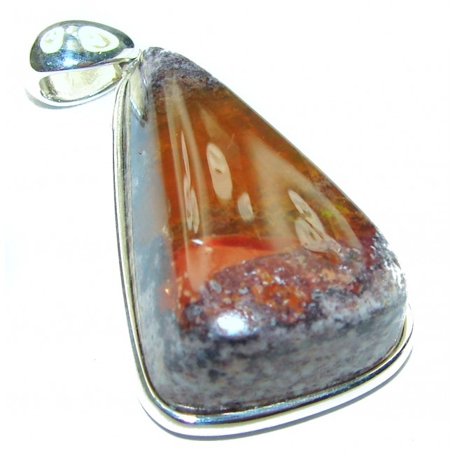 Natural 24.2 carat Mexican Fire Opal .925 Sterling Silver handmade Pendant