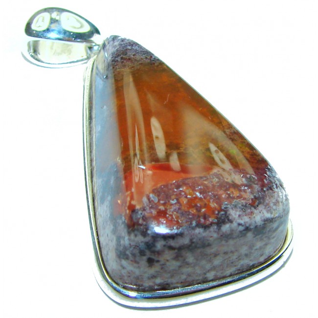 Natural 24.2 carat Mexican Fire Opal .925 Sterling Silver handmade Pendant