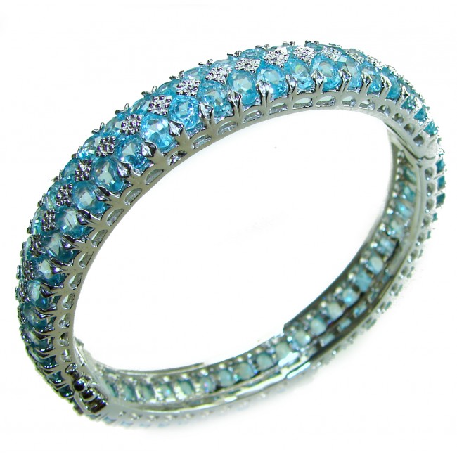 One of the kind Swiss Blue Topaz .925 Sterling Silver handmade bangle Bracelet