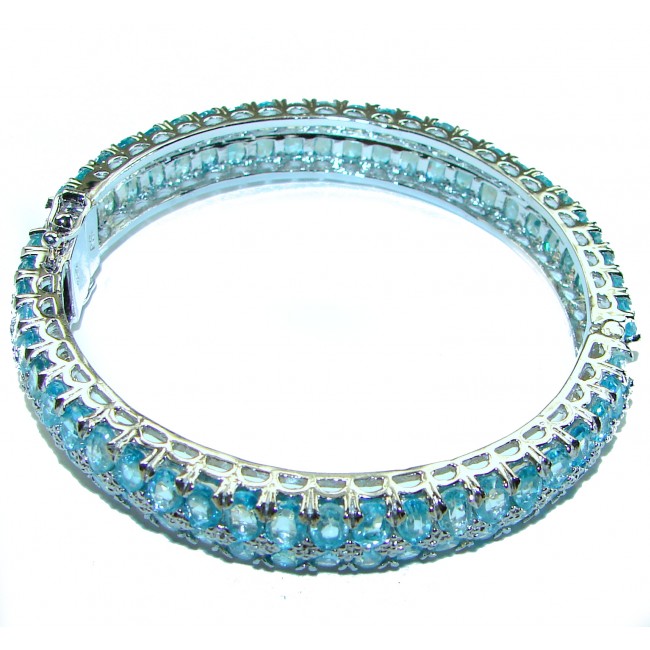 One of the kind Swiss Blue Topaz .925 Sterling Silver handmade bangle Bracelet