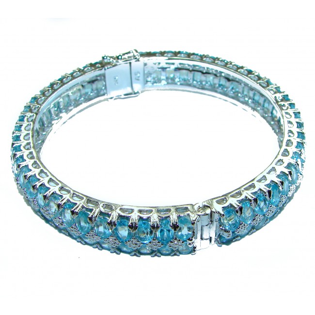 One of the kind Swiss Blue Topaz .925 Sterling Silver handmade bangle Bracelet