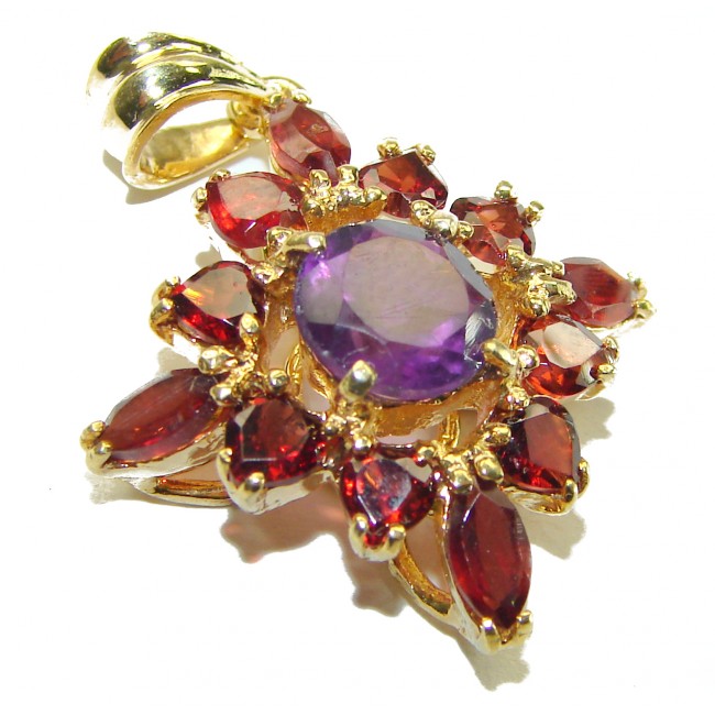 Vintage Design 8.5 carat genuine Amethyst 14K Gold over .925 Sterling Silver handcrafted Pendant