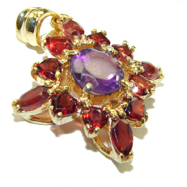 Vintage Design 8.5 carat genuine Amethyst 14K Gold over .925 Sterling Silver handcrafted Pendant