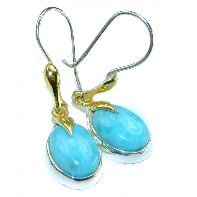 Precious Blue Larimar 2 tones .925 Sterling Silver handmade earrings