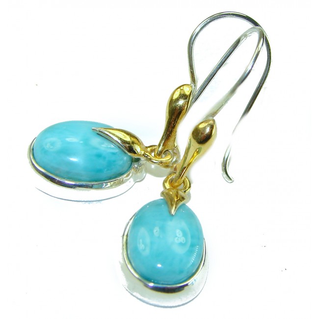 Precious Blue Larimar 2 tones .925 Sterling Silver handmade earrings