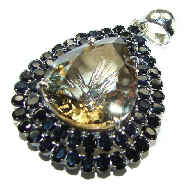 Luxurious 45.5 carat Fancy Smoky Topaz Sapphire .925 Sterling Silver handmade Pendant