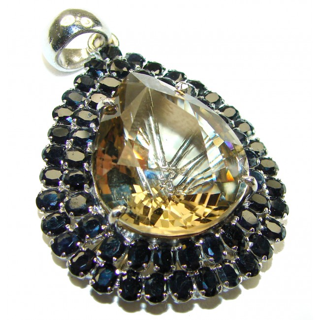 Luxurious 45.5 carat Fancy Smoky Topaz Sapphire .925 Sterling Silver handmade Pendant