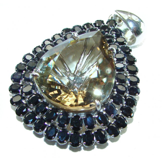 Luxurious 45.5 carat Fancy Smoky Topaz Sapphire .925 Sterling Silver handmade Pendant