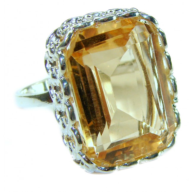 27.8 carat Genuine Lemon Quartz .925 Sterling Silver handcrafted ring size 8