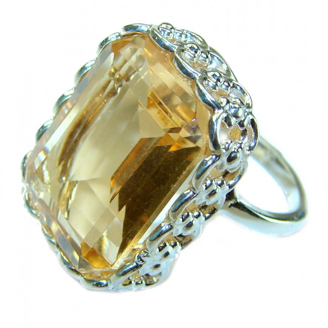 27.8 carat Genuine Lemon Quartz .925 Sterling Silver handcrafted ring size 8