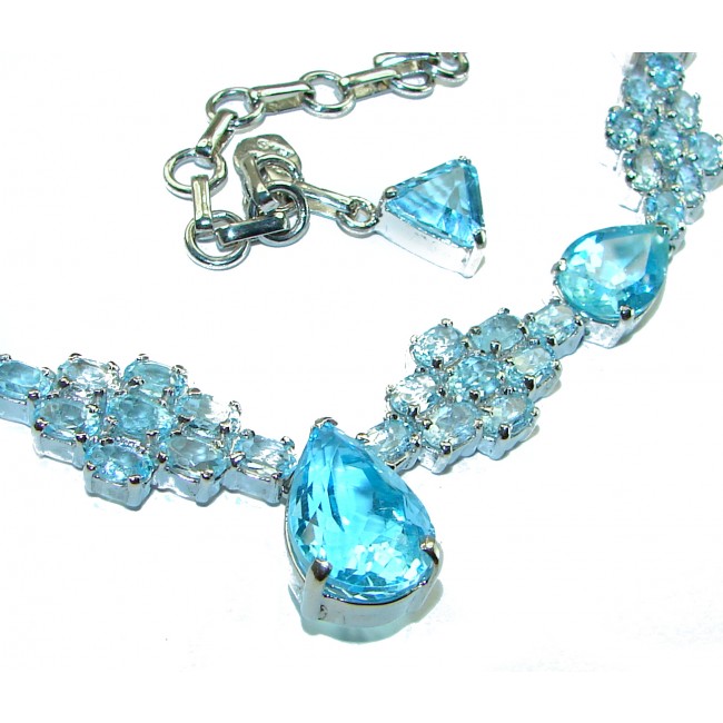 Ocean Drops authentic 202.5 CARAT Swiss Blue Topaz .925 Sterling Silver handcrafted Statement necklace