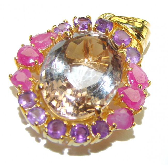 15.5 carat Oval Cut Perfect Ametrine 14K Gold over .925 Sterling Silver handcrafted Pendant