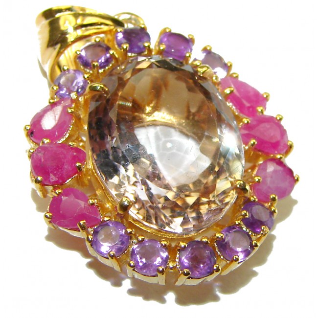 15.5 carat Oval Cut Perfect Ametrine 14K Gold over .925 Sterling Silver handcrafted Pendant