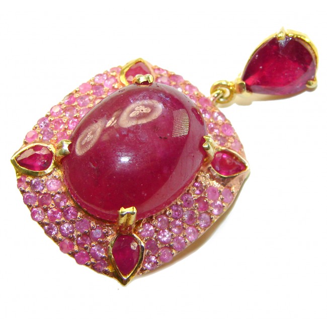 Valentina authentic 39.5 carat Ruby 18K Gold over .925 Sterling Silver handcrafted Statement Pendant - Brooch