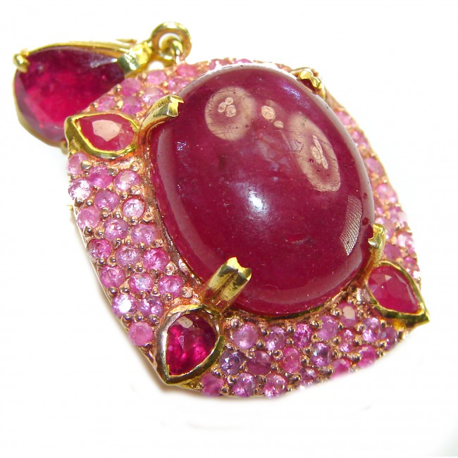 Valentina authentic 39.5 carat Ruby 18K Gold over .925 Sterling Silver handcrafted Statement Pendant - Brooch