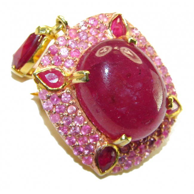 Valentina authentic 39.5 carat Ruby 18K Gold over .925 Sterling Silver handcrafted Statement Pendant - Brooch