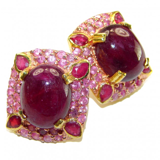 Valentina authentic 28.5 carat Ruby 18K Gold over .925 Sterling Silver handcrafted Statement earrings