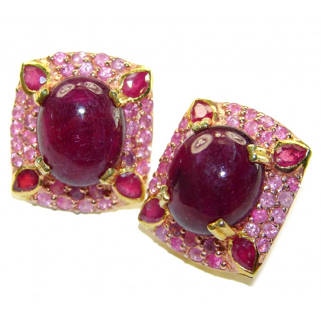 Valentina authentic 28.5 carat Ruby 18K Gold over .925 Sterling Silver handcrafted Statement earrings