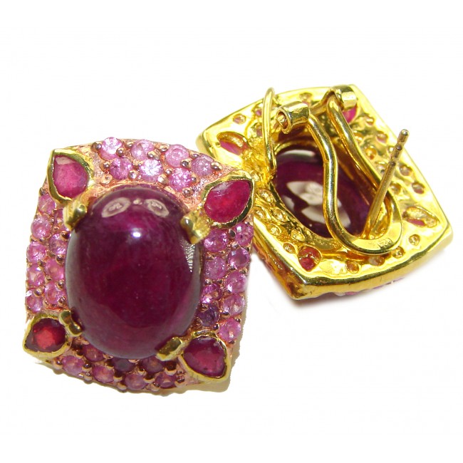 Valentina authentic 28.5 carat Ruby 18K Gold over .925 Sterling Silver handcrafted Statement earrings