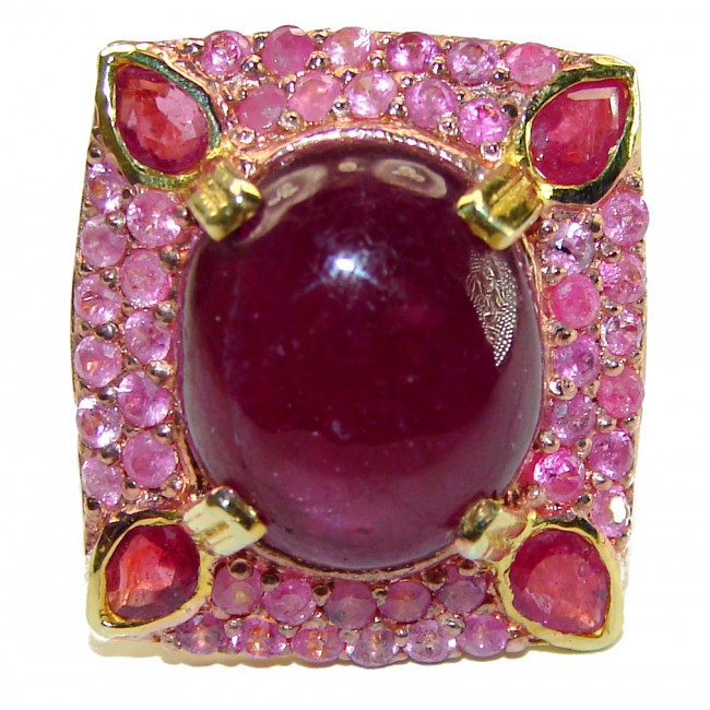 Valentina authentic 28.5 carat Ruby 18K Gold over .925 Sterling Silver handcrafted Statement Cocktail Ring s. 7