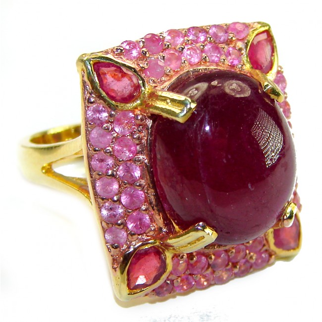 Valentina authentic 28.5 carat Ruby 18K Gold over .925 Sterling Silver handcrafted Statement Cocktail Ring s. 7