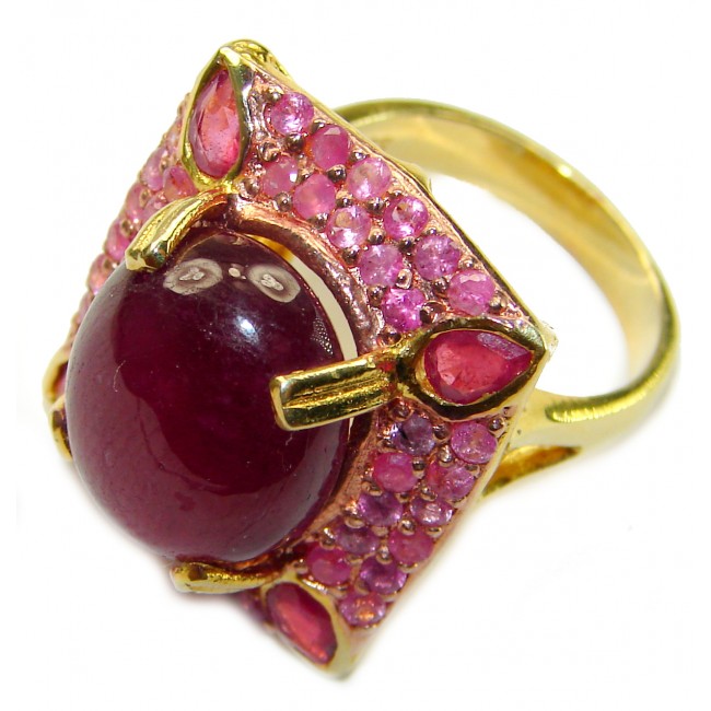 Valentina authentic 28.5 carat Ruby 18K Gold over .925 Sterling Silver handcrafted Statement Cocktail Ring s. 7