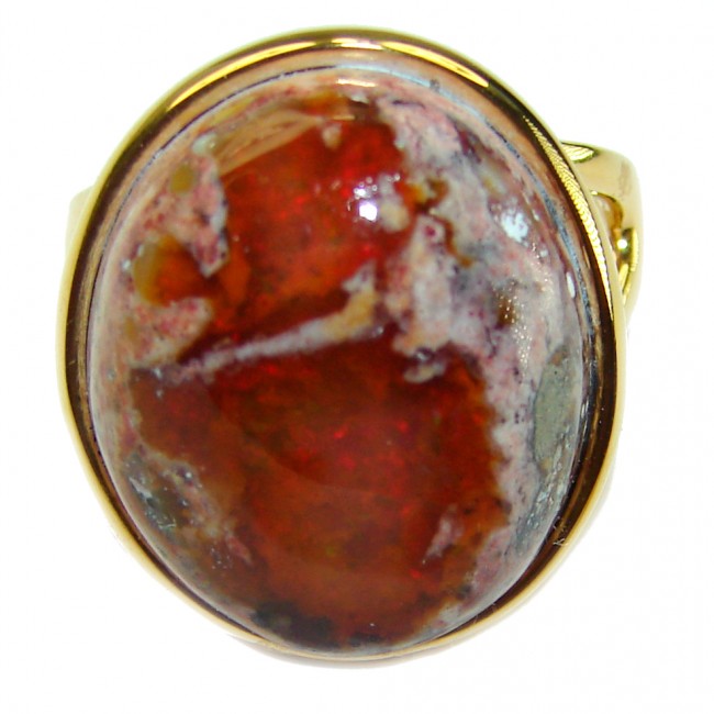 Bonfire Night best quality Mexican Opal 18K Gold over .925 Sterling Silver handmade ring 7