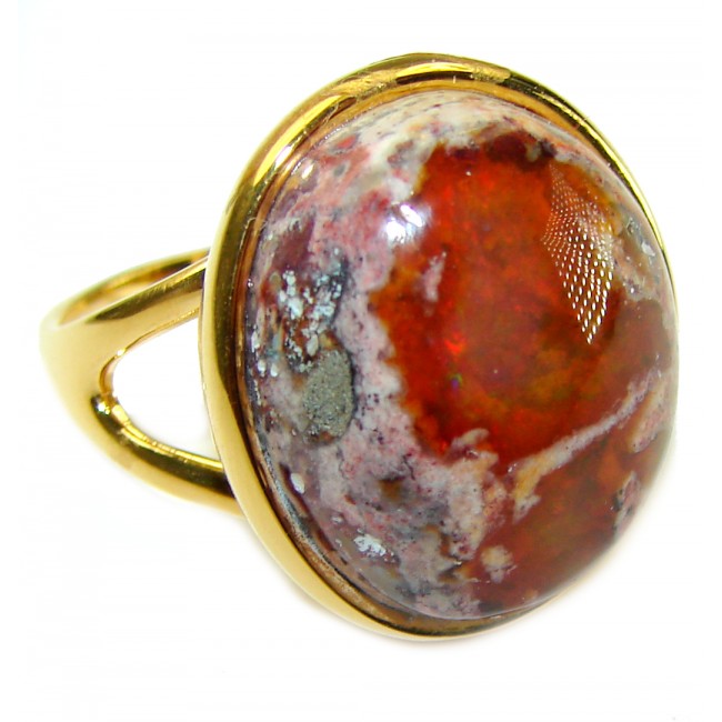 Bonfire Night best quality Mexican Opal 18K Gold over .925 Sterling Silver handmade ring 7