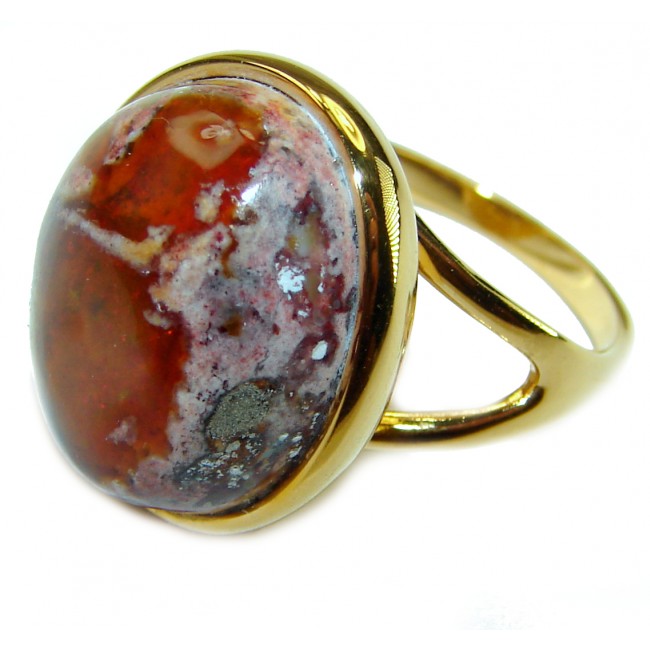 Bonfire Night best quality Mexican Opal 18K Gold over .925 Sterling Silver handmade ring 7