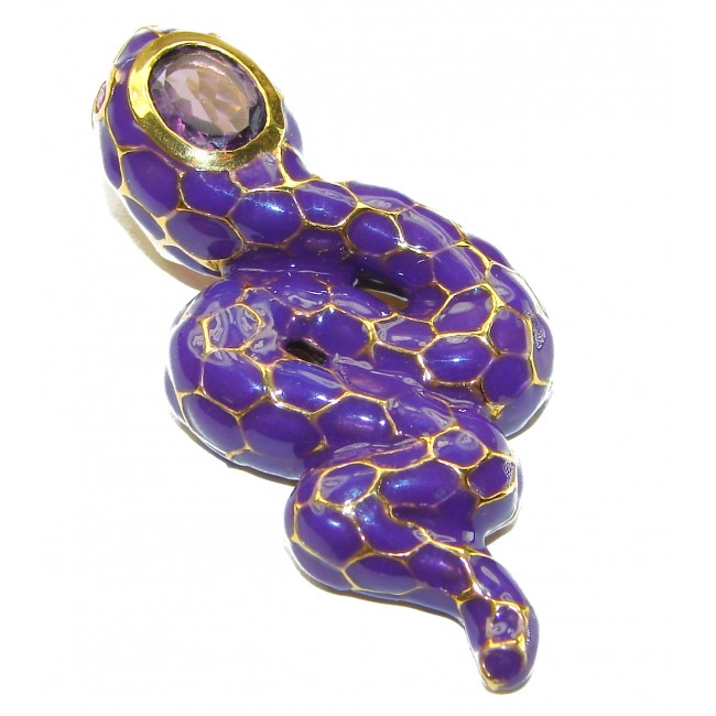 INCREDIBLE Natural inlay Sugalite Enamel Snake 14K Gold over .925 Sterling Silver Pendant