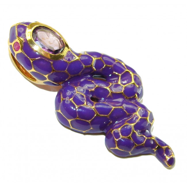 INCREDIBLE Natural inlay Sugalite Enamel Snake 14K Gold over .925 Sterling Silver Pendant