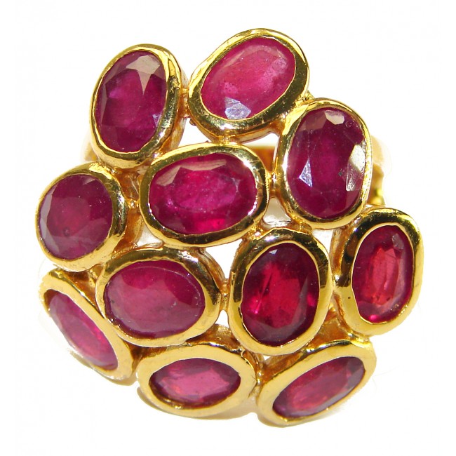 The Crimson Flame 33.5 CARAT Ruby 24K Gold over .925 Sterling Silver handcrafted Ring Statement Ring s. 7 3/4