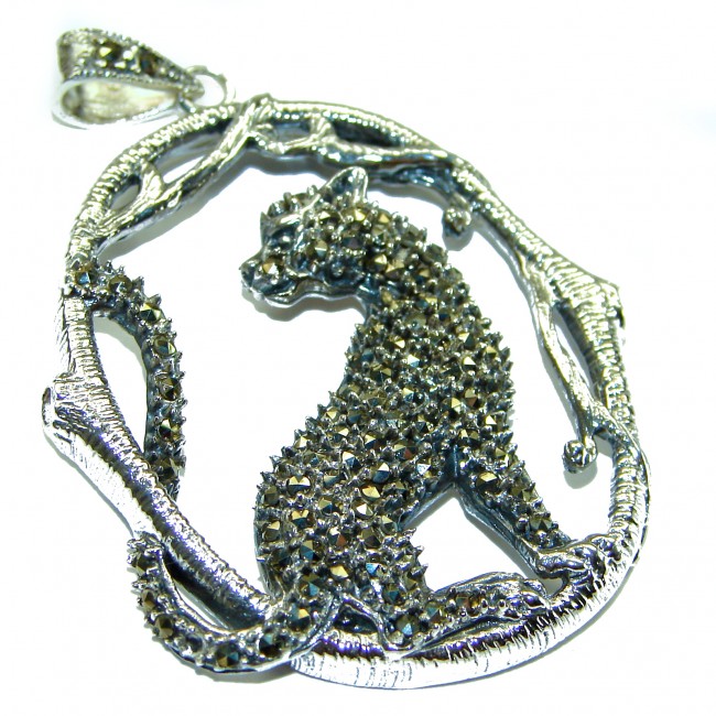 Wild Panther Marcasite .925 Sterling Silver handmade Pendant