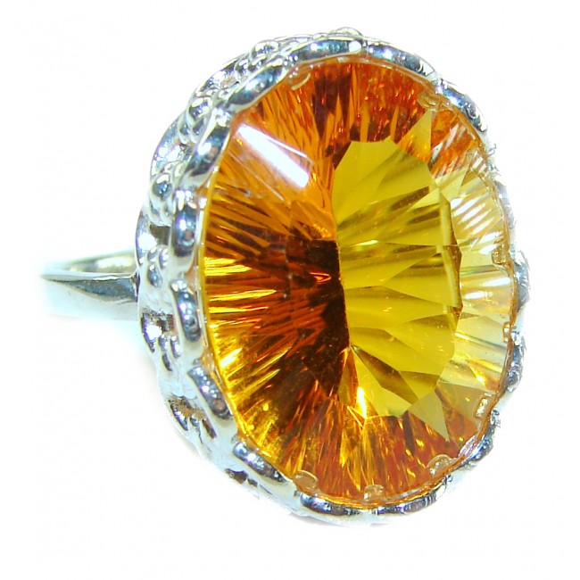 Golden Rays of Sunlight 33.5 carat Yellow Topaz .925 Sterling Silver Large Ring size 7 1/2