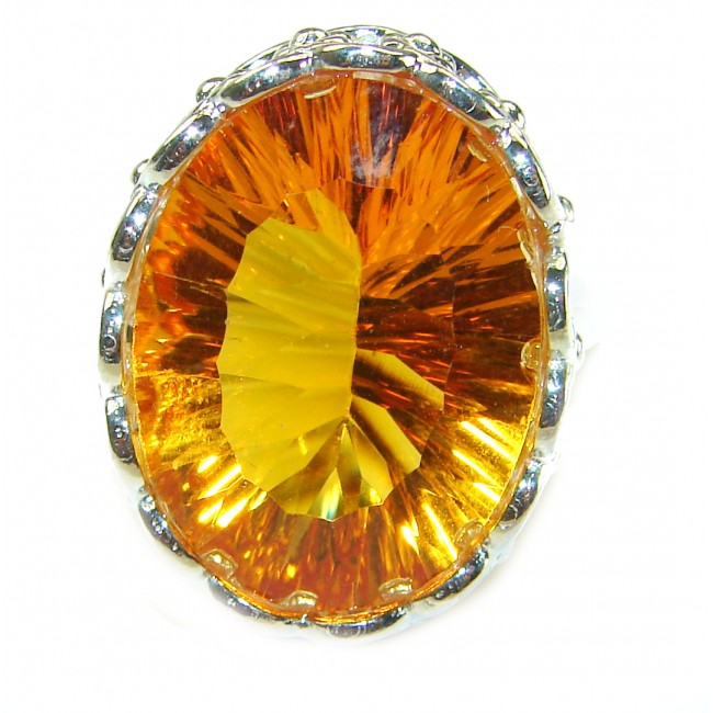 Golden Rays of Sunlight 33.5 carat Yellow Topaz .925 Sterling Silver Large Ring size 7 1/2