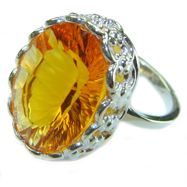 Golden Rays of Sunlight 33.5 carat Yellow Topaz .925 Sterling Silver Large Ring size 7 1/2