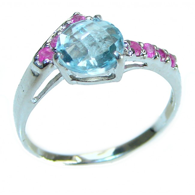 3.5 carat Blue Swiss Topaz .925 Sterling Silver handcrafted Ring size 7 1/4