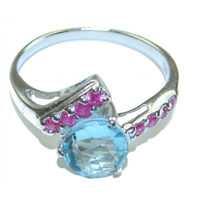 3.5 carat Blue Swiss Topaz .925 Sterling Silver handcrafted Ring size 7 1/4