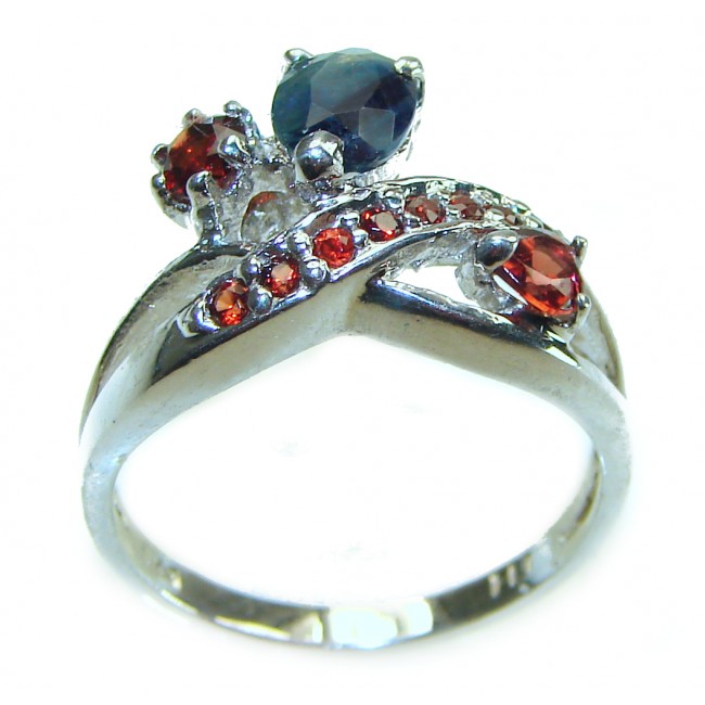 4.5 carat Sapphire Ruby .925 Sterling Silver handcrafted ring; s. 7 1/4