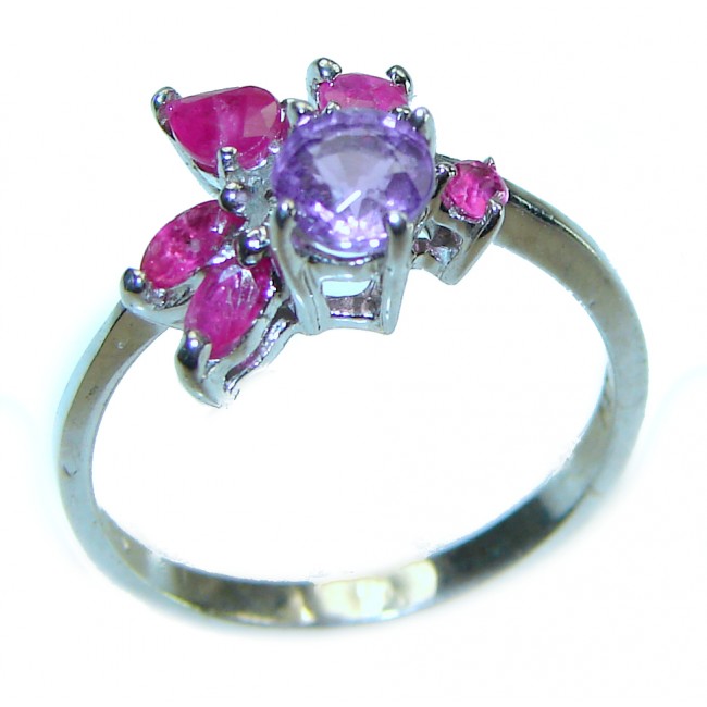 Unique design 2.5 carat Amethyst Ruby .925 Sterling Silver Handcrafted Ring size 7