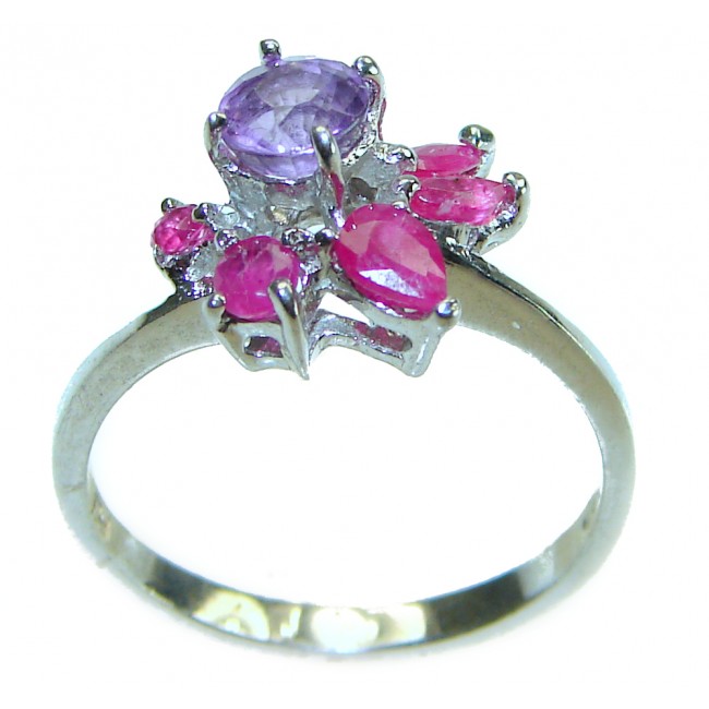 Unique design 2.5 carat Amethyst Ruby .925 Sterling Silver Handcrafted Ring size 7