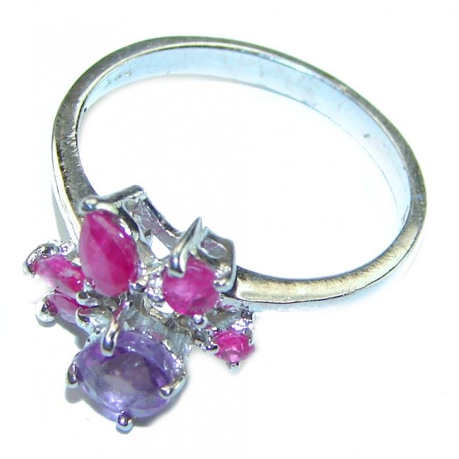 Unique design 2.5 carat Amethyst Ruby .925 Sterling Silver Handcrafted Ring size 7