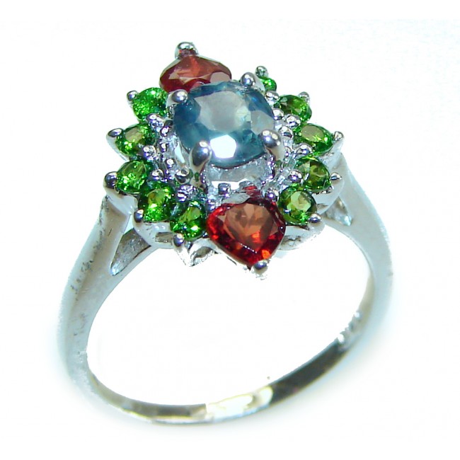 Daicy 2.5 carat Sapphire Ruby Emerald .925 Sterling Silver handcrafted ring; s. 5