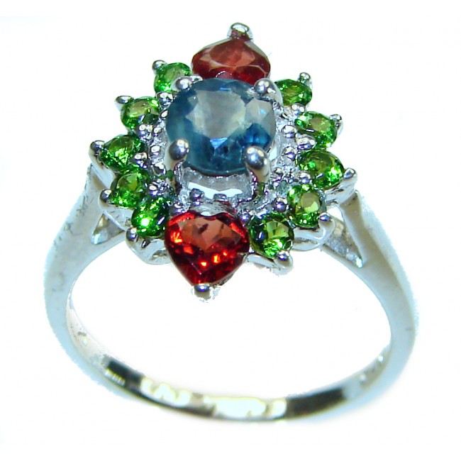 Daicy 2.5 carat Sapphire Ruby Emerald .925 Sterling Silver handcrafted ring; s. 5