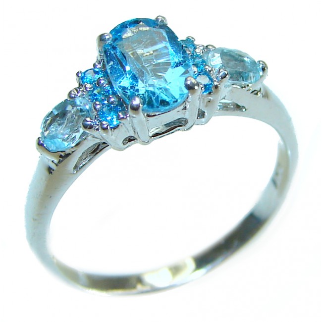 1.7 carat oval cut Blue Swiss Topaz .925 Sterling Silver handcrafted Ring size 7