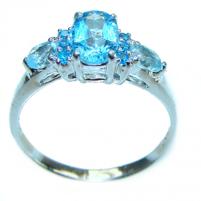 1.7 carat oval cut Blue Swiss Topaz .925 Sterling Silver handcrafted Ring size 7